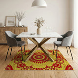 Radiant Red Sun Mandala Floral Yellow Area Rug