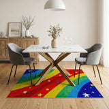 Rainbow Wavy Stripes with Stars Kids Area Rug