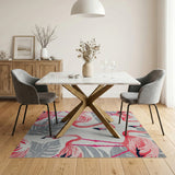 Pink Flamingo Grey Leaf Coastal Area Rug