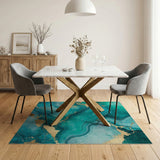 Blue and Teal Teal Gold Fluid Abstract Area Rug