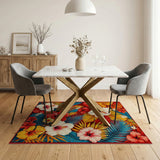 Vibrant Hibiscus Floral Area Rug