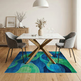 Abstract Swirling Wave Blue Teal Area Rug