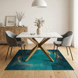Teal Gold Dot Line Geometric Area Rug