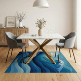 Blue and Teal Crashing Ocean Waves Blue Teal Area Rug