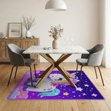 Kawaii Unicorn on Starry Clouds Area Rug