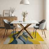 Yellow Sun Over Wavy Blue Mountains Abstract Rug