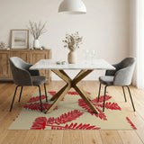 Bold Red Fern Leaf Area Rug