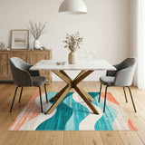 Abstract Teal Wave Washable Area Rug