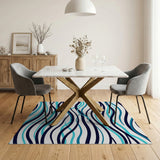 Blue and Teal Teal Navy Wave Abstract Area Rug