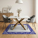 Blue and Teal Traditional Persian Navy Blue Ornate Persian Border Rug