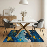 Whimsical Whale Ocean Kids Blue and Teal Area Rug