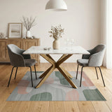 ODIKA Modern Abstract Washable Rug - Low Pile Sage & Peach Non-Slip Area Rug