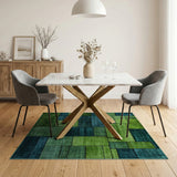 Modern Teal Green Geometric Block Area Rug