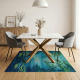 Moonlit Teal Forest River Water Lily Rug