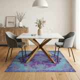 Distressed Teal Purple Mandala Area Rug