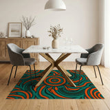 Vibrant Teal Orange Swirl Abstract Area Rug