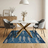 Coastal White Fish Blue Waves Rug
