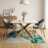 ODIKA Emerald Green & Gold Marble Abstract Washable Area Rug, Low Pile Non-Slip Carpet