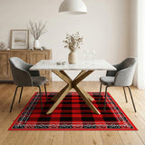 Red Black Buffalo Plaid Area Rug with Ornate Border