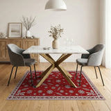 Festive Red Snowflake and Evergreen Branch Area Rug