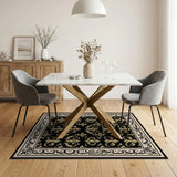 Elegant Black Gold Fleur-de-Lis Area Rug