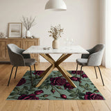Vintage Burgundy Rose Floral Area Rug