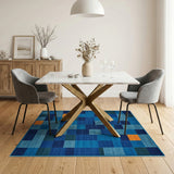 Blue Teal Geometric Patchwork Geometric Modern Area Rug