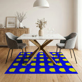 Vibrant Yellow Geometric Pixels on Blue Area Rug