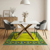 Vibrant Yellow Sun Face Border Area Rug