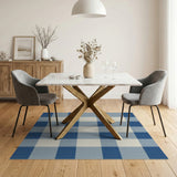 Navy Blue Gingham Check Area Rug