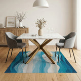 Washable Abstract Coastal Blue Wave Area Rug - Low Pile, Non-Slip, Pet Friendly