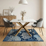 Coastal Beach Navy Blue Coral Reef Fish Area Rug