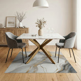 ODIKA Modern Abstract Marble Washable Area Rug - Gold & Grey Low Pile
