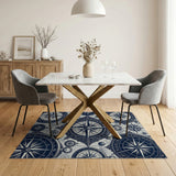 Blue and Teal Vintage Nautical Compass Rose Area Rug