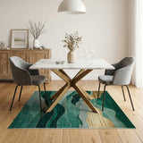 Emerald Green Gold Wave Abstract Area Rug
