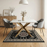 Black Persian Medallion Area Rug with Cream Accents