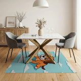 Cute Cartoon Puppy Leaping Clouds Blue Area Rug