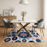 Whimsical Navy Koi Fish Pink Flower Rug