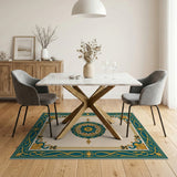 Blue and Teal Teal Gold Ornate Persian Medallion Rug