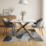 Abstract Blue Gold Wave Modern Area Rug