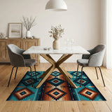 Teal Southwestern Geometric Rug with Feathers Lightning