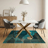 Teal Gold Wave Geometric Area Rug