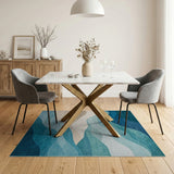 Teal Blue Layered Wave Abstract Area Rug