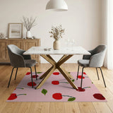 Playful Cherry Print Pink Area Rug
