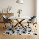 Whimsical Bees Daisies Pattern Area Rug