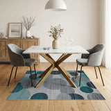 Teal Grey Abstract Circles Modern Area Rug