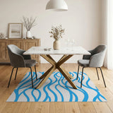 Coastal Beach Fluid Blue Waves Abstract Area Rug