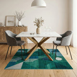 Blue and Teal Teal Green Geometric Abstract Area Rug