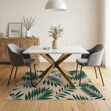 Green Palm Leaf Beige Area Rug