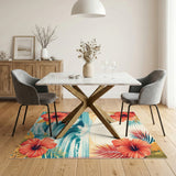 Coastal Ocean Waves Red Hibiscus Rug